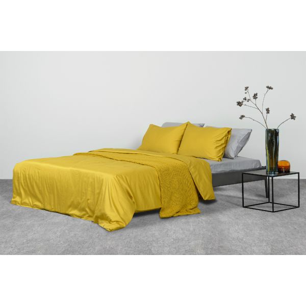 Комплект постельного белья двуспальный из сатина горчичного цвета из коллекции Essential