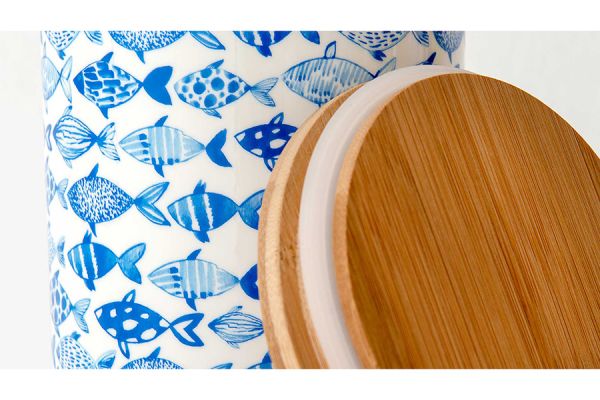 Банка фарфоровая с бамбуковой крышкой Fish