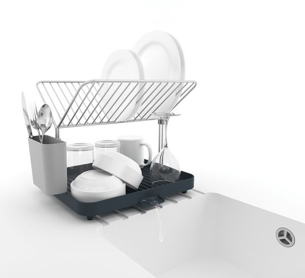 Сушилка для посуды и столовых приборов 2-уровневая со сливом Y-rack серая