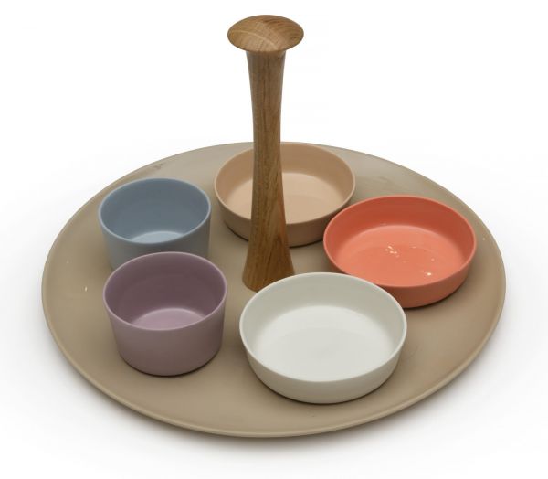 TAPAS SET Набор для закусок, включая 5 тарелок, фарфор, дерево орех