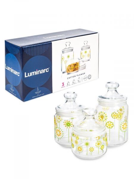 Набор банок КОТТОН ФЛАУЭР 3шт (0.5л + 0.75л + 1л) LUMINARC