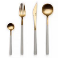 Набор столовых приборов на 6 персон, 24 предмета, нержавеющая сталь 18/10, белая ручка, позолоченое покрытие, NEO Belo Inox