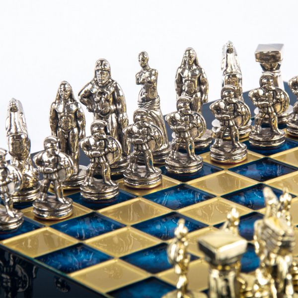 METAL CHESS SPARTAN WARRIORШахматы Воины Спарты, 28х28 см, синий, золото с серебром, металл