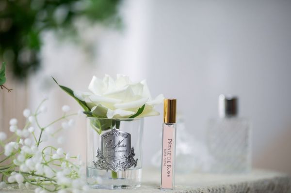 Роза-диффузор FRENCH ROSE ivory, слоновая кость, прозрачная ваза, 1 спрей 10мл