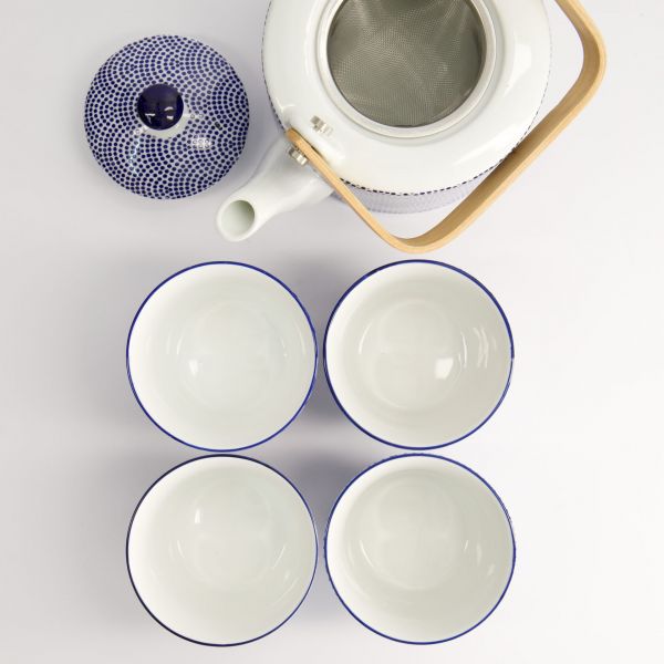 Набор Nippon Blue чайник 0.8 л + 4 чашки 180 мл, фарфор TOKYO DESIGN

