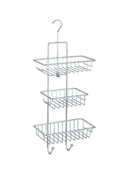 Полка для душа 3-х ярусная угловая MILANO с крючками (навесная на кран/душ) WENKO