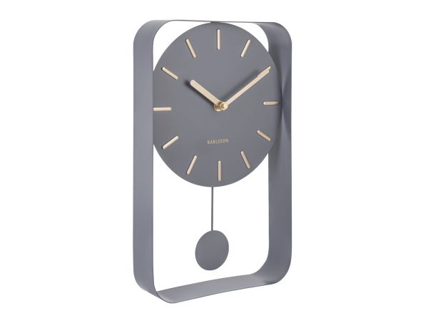 Часы настенные с маятником Karlsson CHARM SMALL, серый, золотые детали, 32,5 x 20 x 5 см, бесшумный