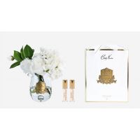 Букет розы с гортензиями Cote Noire Tea rose & hydrangea белый, прозрачная ваза, серебряный декор, 2 спрея по 5 мл