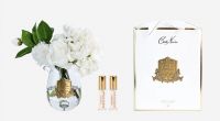 Букет розы с гортензиями Cote Noire Tea rose & hydrangea белый, прозрачная ваза, серебряный декор, 2 спрея по 5 мл