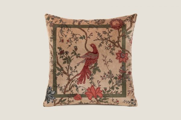 Подушка Frati BIRDS OF PARADISE BEIGE бежевый 50х50 см велюр, полиэстер
