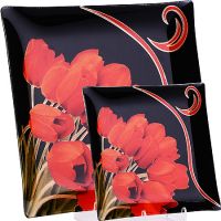 Набор тарелок из 7шт 'Аркофам' из стекла Тюльпаны на черном фоне