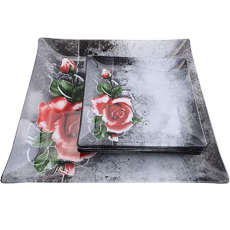 Набор тарелок из 7шт 'Аркофам' Роза на сером фоне