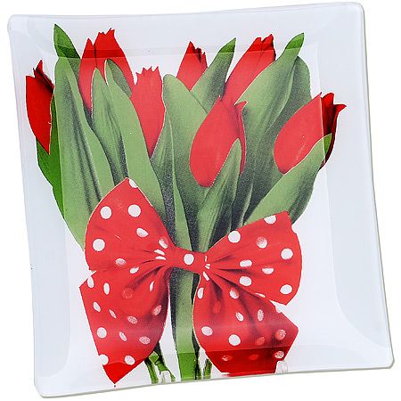 Набор тарелок из 7шт 'Аркофам' из стекла красные тюльпаны