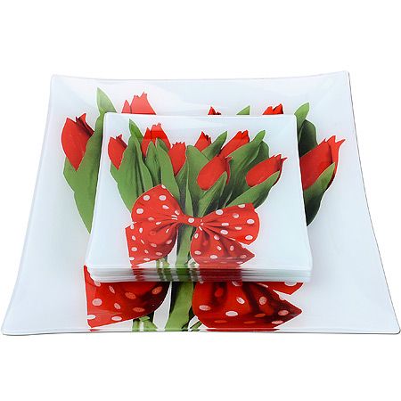 Набор тарелок из 7шт 'Аркофам' из стекла красные тюльпаны