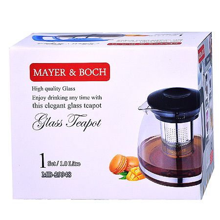 Чайник заварочный Mayer&Boch 1 л из стекла с розовой ручкой и крышкой 29948-2