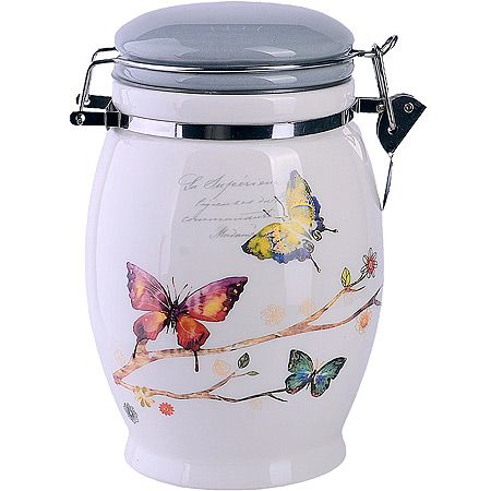Банка для сыпучих 900 мл Бабочки в саду, доломит/железо 60124 LORAINE