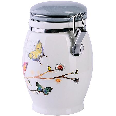 Банка для сыпучих 900 мл Бабочки в саду, доломит/железо 60124 LORAINE