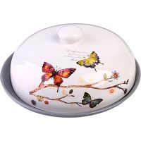 Блюдо для блинов с крышкой 23.8х23.8х10.5 см 2 предмета Бабочки в саду, доломит 60125 LORAINE