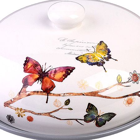 Блюдо для блинов с крышкой 23.8х23.8х10.5 см 2 предмета Бабочки в саду, доломит 60125 LORAINE