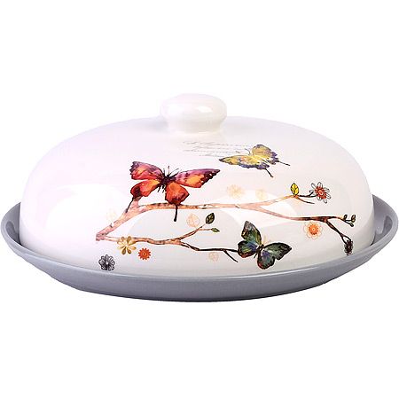 Блюдо для блинов с крышкой 23.8х23.8х10.5 см 2 предмета Бабочки в саду, доломит 60125 LORAINE