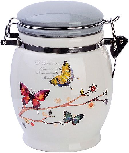 Банка для сыпучих 700 мл Бабочки в саду, доломит/железо 60123 LORAINE