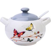 Сахарница с крышкой 375 мл с ложкой 3 предмета Бабочки в саду доломит LORAINE 60128