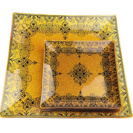 Набор квадратных тарелок из 7 шт красный, золотистый 2000-01