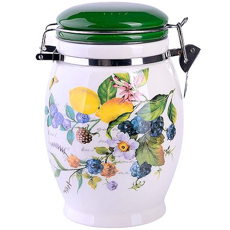 Банка для сыпучих 900 мл Лесные ягоды с лимонами, доломит/металл LORAINE 60146

