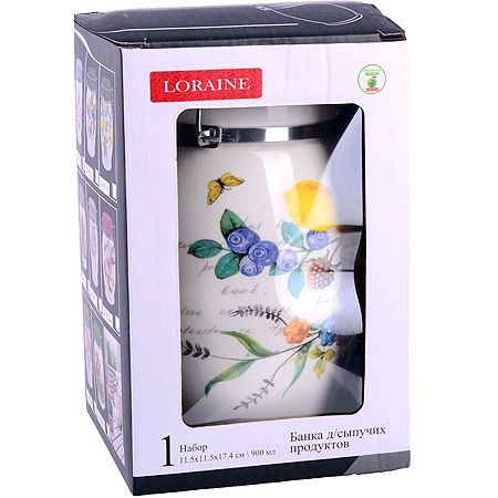 Банка для сыпучих 900 мл Лесные ягоды с лимонами, доломит/металл LORAINE 60146
