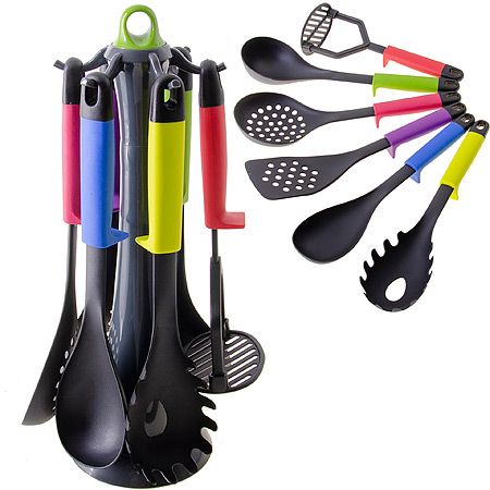 Набор кухонных принадлежностей Mayer&Boch 6 предметов с разноцветными ручками и подставка