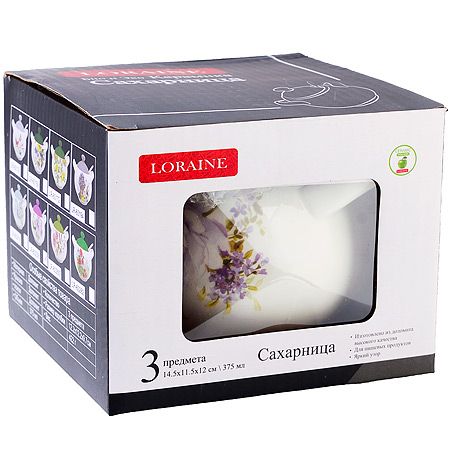 Сахарница с крышкой 375 мл с ложкой, 3 предмета, Очарование, доломит 60238 LORAINE