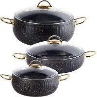 Набор посуды 3 предмета 3+4,5+7 л черный с серебристыми ручками Mayer&Boch