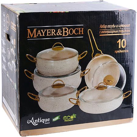 Набор посуды 10 предметов 3+3+4+4,5+7 л, серебристые ручки Mayer&Boch