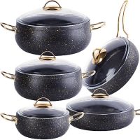 Набор посуды 10 предметов 3+3+4+4,5+7 л, золотистые ручки Mayer&Boch