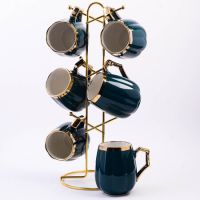 Набор кружек 6 шт 370 мл на подставке 7 предметов, фарфор/металл LORAINE 12083