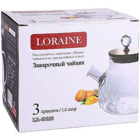 Заварочный чайник 1 л стекло/бамбук 3 предмета 093 LORAINE