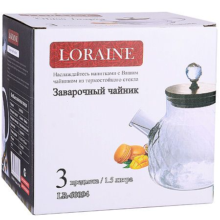 Заварочный чайник 3 предмета 1.5 л стекло/бамбук 60094 LORAINE