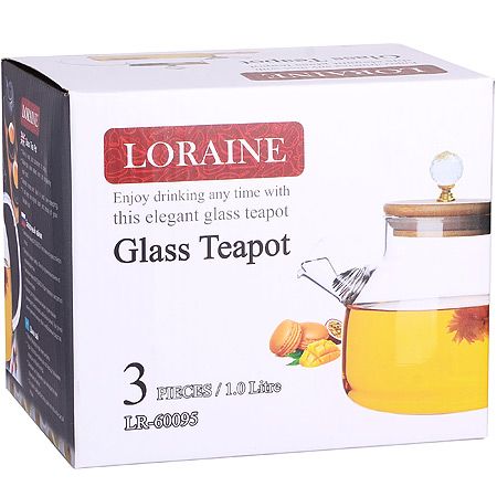 Заварочный чайник 1 л стекло/бамбук 3 предмета 095 LORAINE