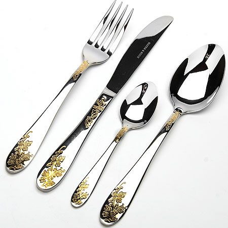 Набор столовых приборов Mayer&Boch 18 предметов стального цвета с золотистым декором 