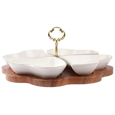 Менажница на подставке 4 блюда 18.5x15 см, фарфор, 5 предметов LORAINE 90029-135