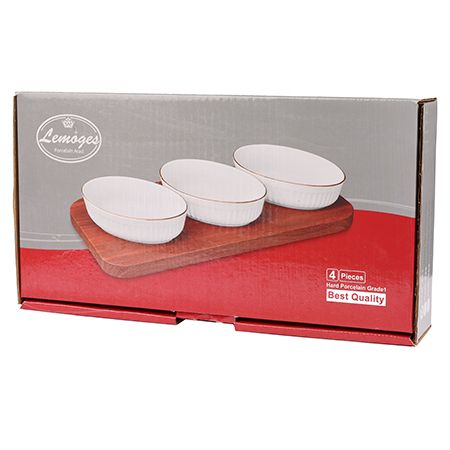 Менажница на подставке 3 блюда 14.5x9.5 см, фарфор, 4 предмета LORAINE 90036-331