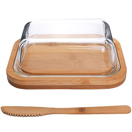Масленка стекло-бамбук с ножом 12.8x6.4x17 см Mayer&Boch