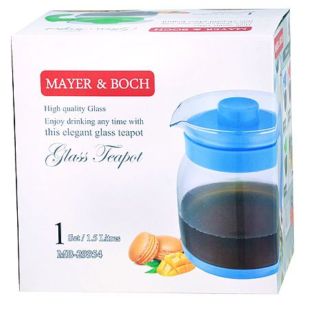 Чайник заварочный Mayer&Boch 1,5 л из стекла с оранжевой ручкой и крышкой 29954-1