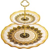 Этажерка 2 уровня стеклянная, круглая, белый/золотой