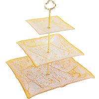 Этажерка 3 уровня стеклянная, квадрат, белый/золотой