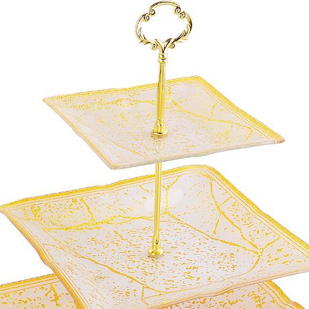 Этажерка 3 уровня стеклянная, квадрат, белый/золотой