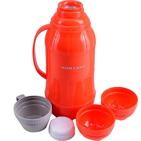 Термос 1,8л + 3 чашки стеклянная колба красный Mayer&Boch