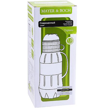 Термос 1,8л + 3 чашки стеклянная колба красный Mayer&Boch