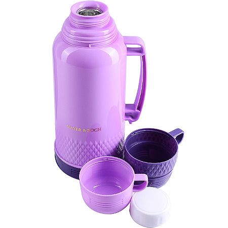 Термос 1,8л + 2 чашки стеклянная колба фиолетовый Mayer&Boch