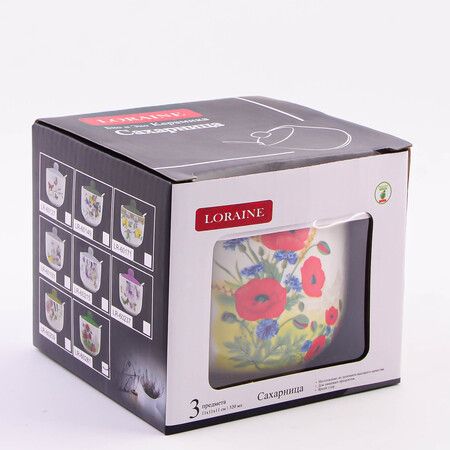 Сахарница 3 предмета 520 мл Цветущие Маки доломит LORAINE 60281

